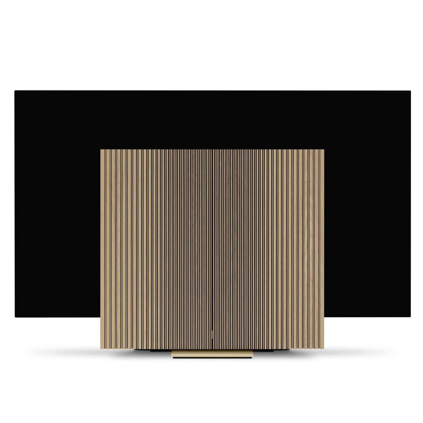 Beovision Harmony Gold Tone Light oak auf Bodenstandfuß frontal im sound mode