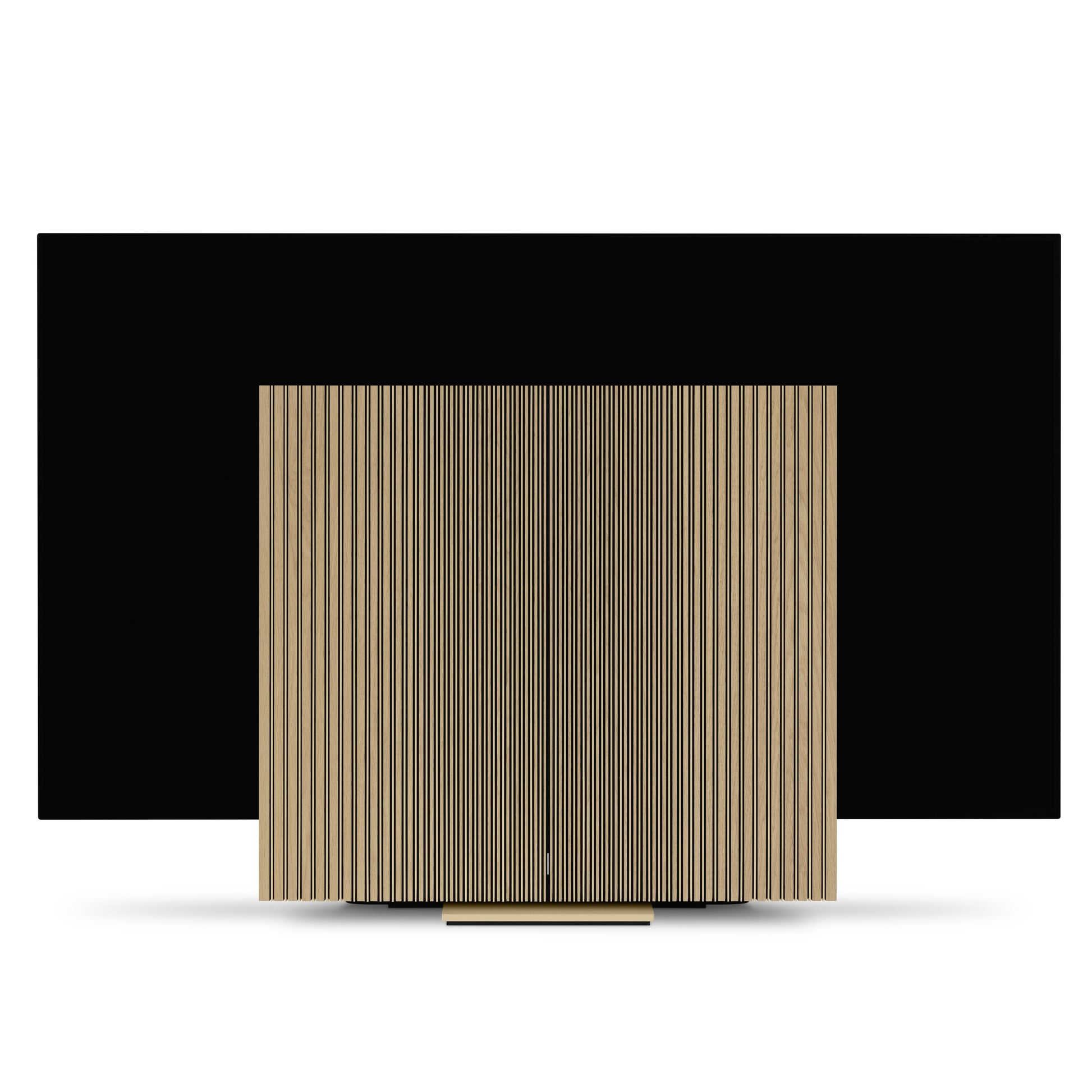 Beovision Harmony Gold Tone Light oak auf Bodenstandfuß frontal im sound mode