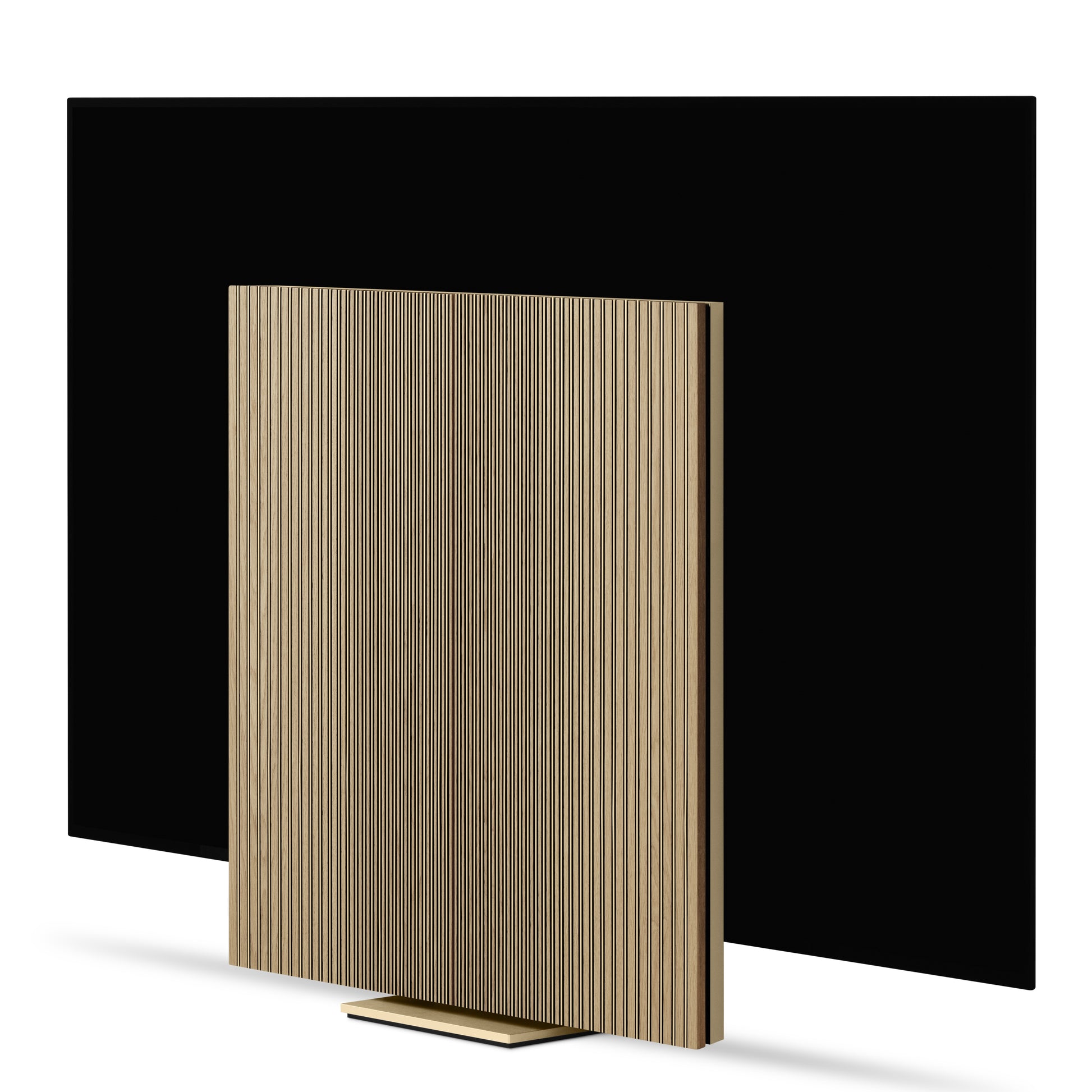 Beovision Harmony Gold Tone Light oak auf Bodenstandfuß schräg