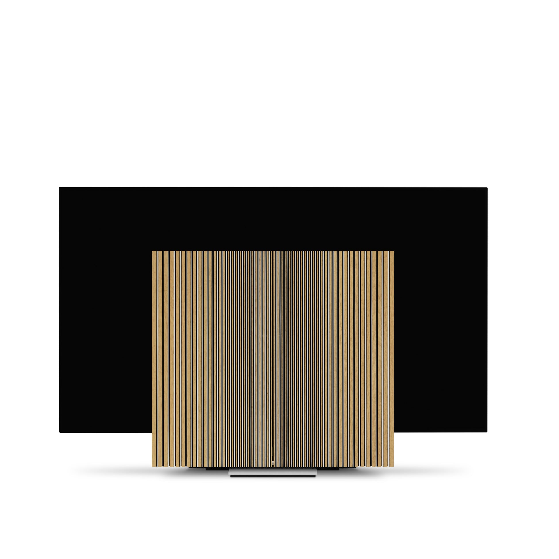 Beovision Harmony in silber/oak auf Bodenstandfuß  Geschlossenes Soundcenter