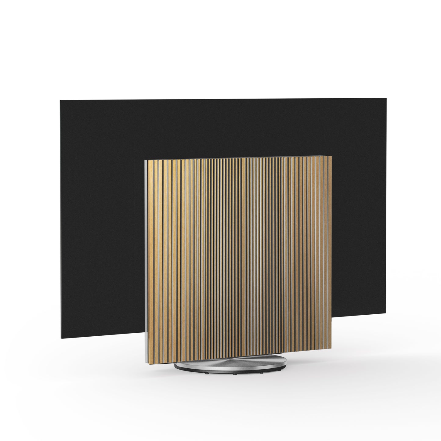 Beovision Harmony Silver mit Cover in Oak auf Motorbodenstandfuß