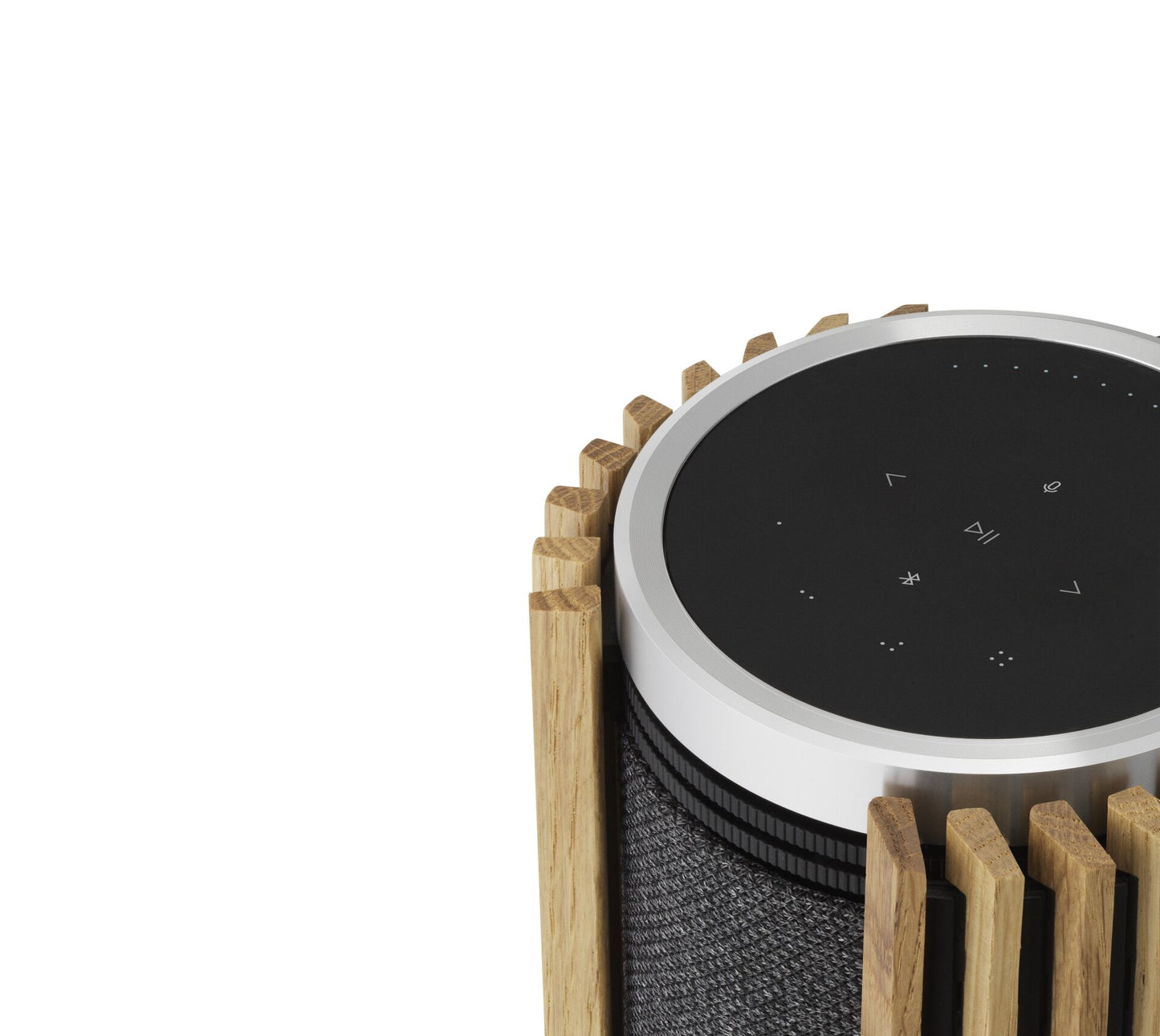 Bang & Olufsen BeoLab 28 in silber mit Frontabdeckungen in Eiche