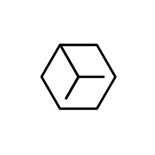 Minimalistisches Grafik-Icon für das modulare Beosound Shape Lautsprechersystem. Das schwarze Linien-Symbol in Hexagon-Form repräsentiert die modularen Wandkacheln von Bang & Olufsen und dient als Navigations-Element für konfigurierbare Audio-Lösungen.