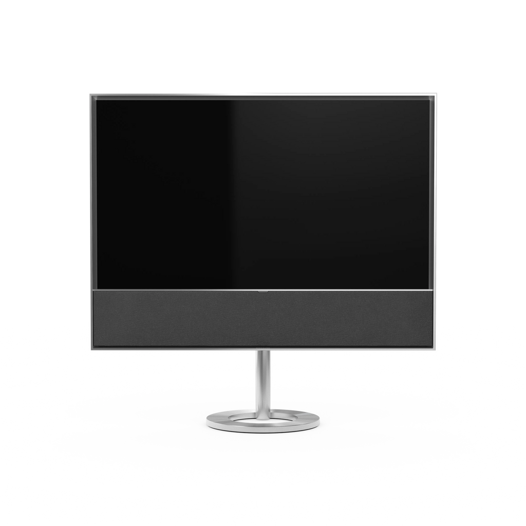 Bang & Olufsen Beovision Contour in silber mit Stoffcover auf Bidnestandfuß