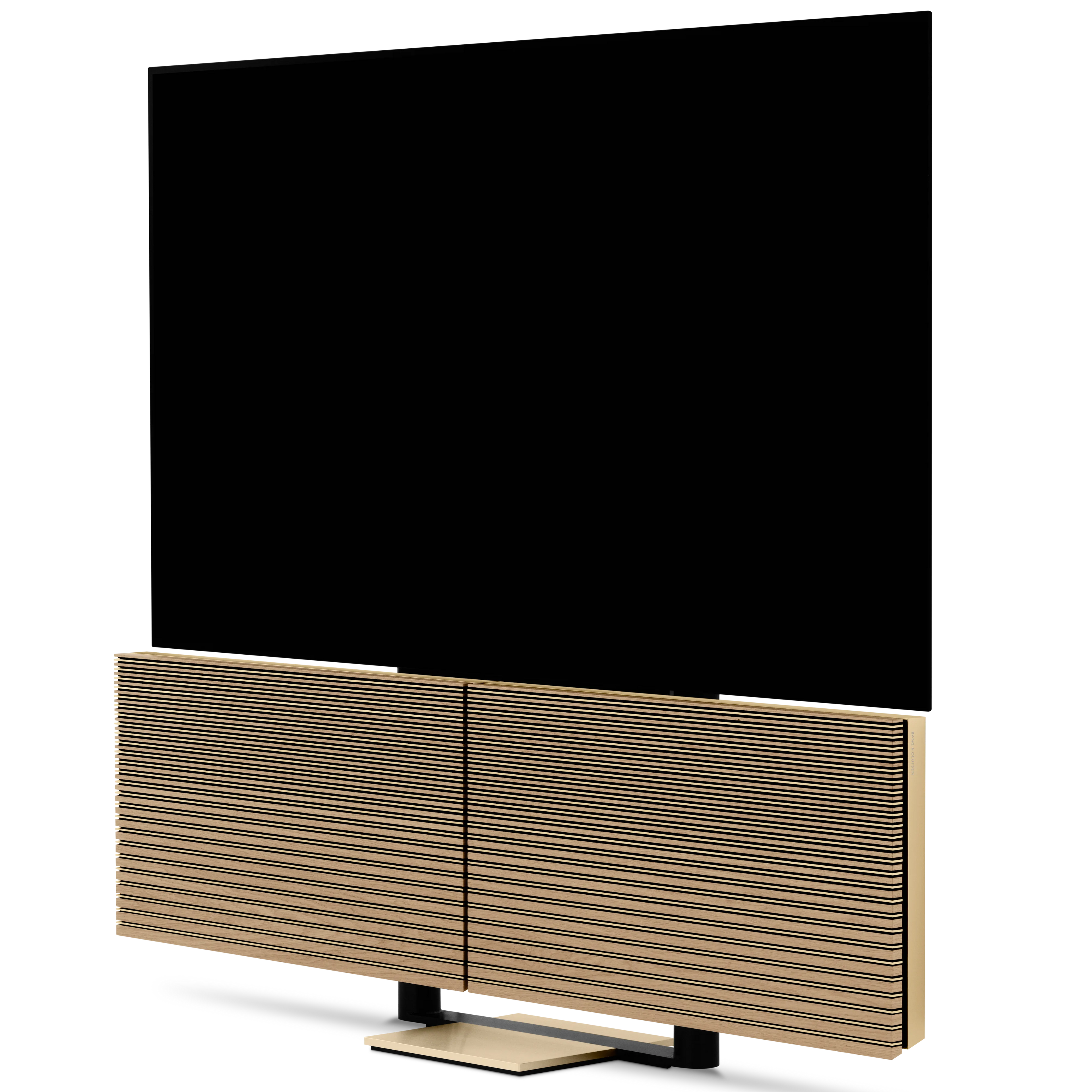 Bang & Olufsen, B&O, Beovision Harmony auf Standfuß in Gold Tone - Ansicht schräg vorn