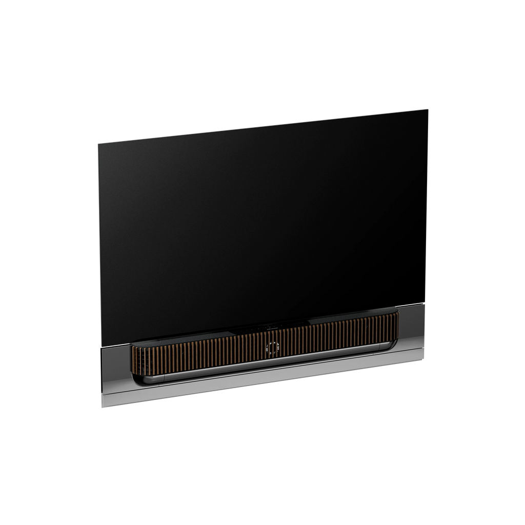 Bang & Olufsen, B&O, Beovision Theatre 65 Zoll Bolack Anthracite mit Holzabdeckung in Dark Oak an Wandhalterung