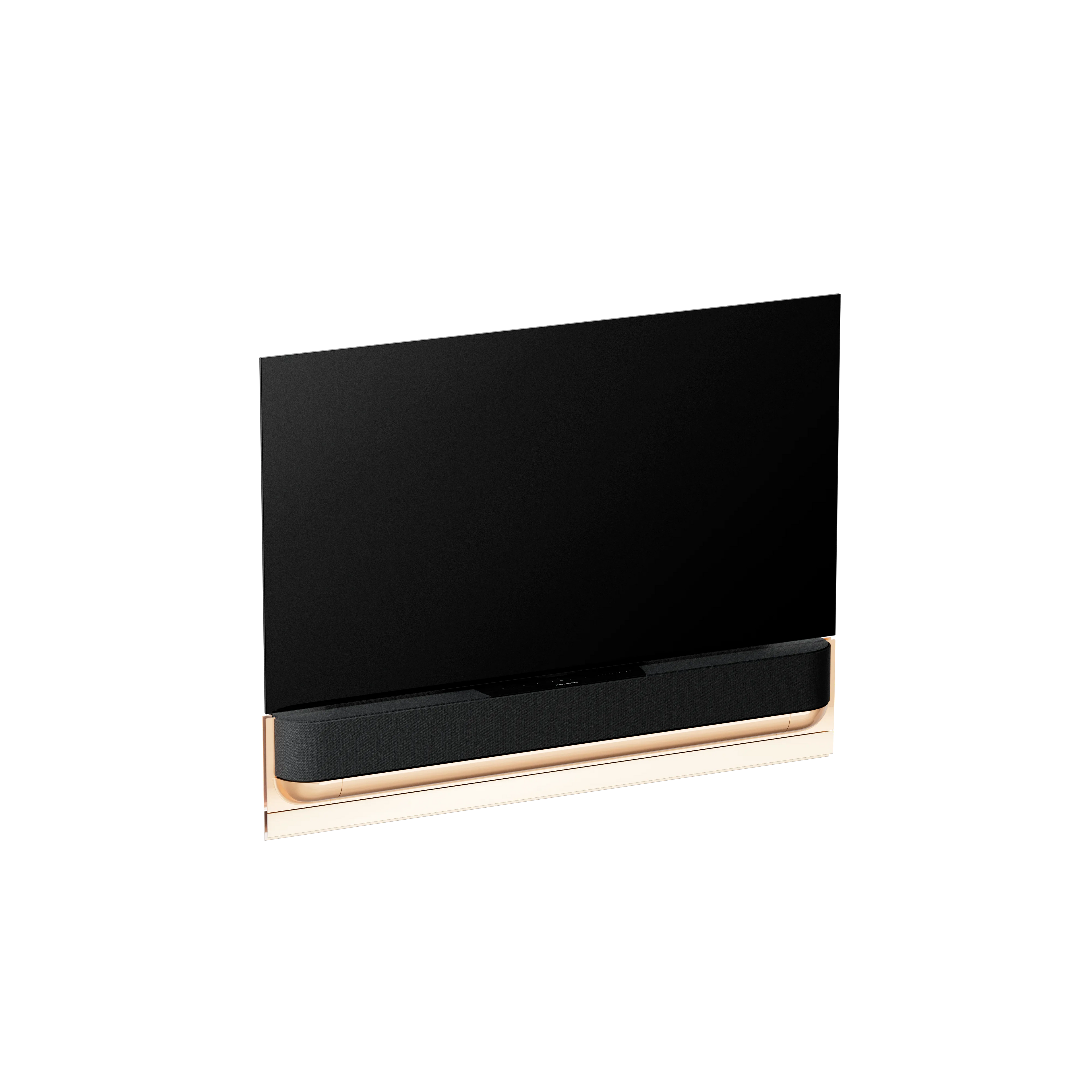 Bang & Olufsen, B&O, Beovision Theatre 55Zoll in Gold Tonemit Stoffcover an Wandhalterung