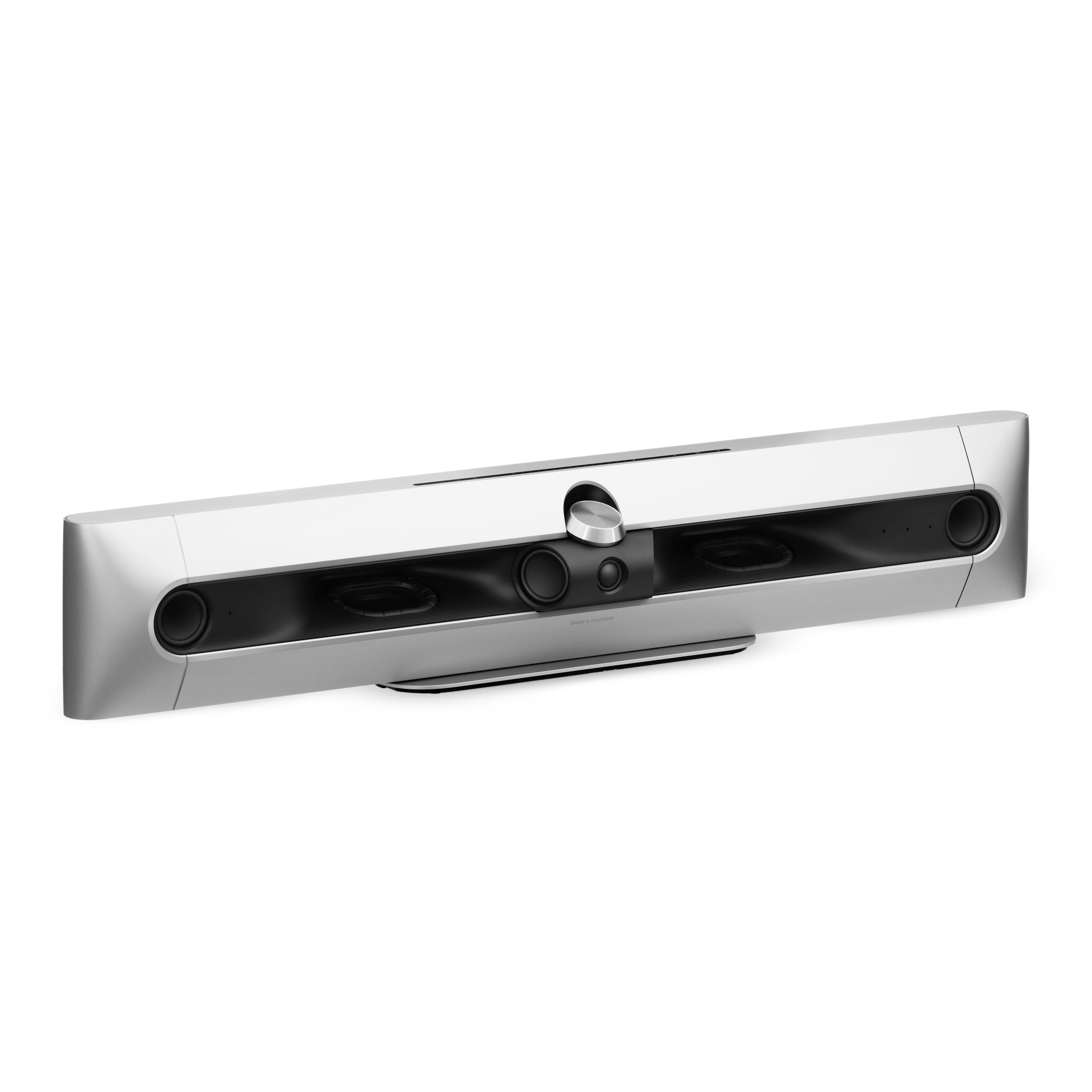 Bang & olufsen Beosound Premiere Soundbar in Natural Aluminium - Ansicht von vorn ohne Cover auf Tischstandfuß