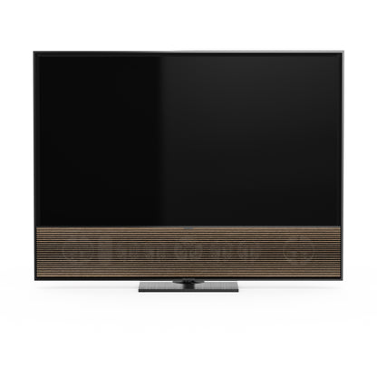 B&O Bang & Olufsen Beovision Contour in 55 Zoll in Black Anthracite mit smoked oak Cover auf Tischstandfuß - Ansicht von vorn