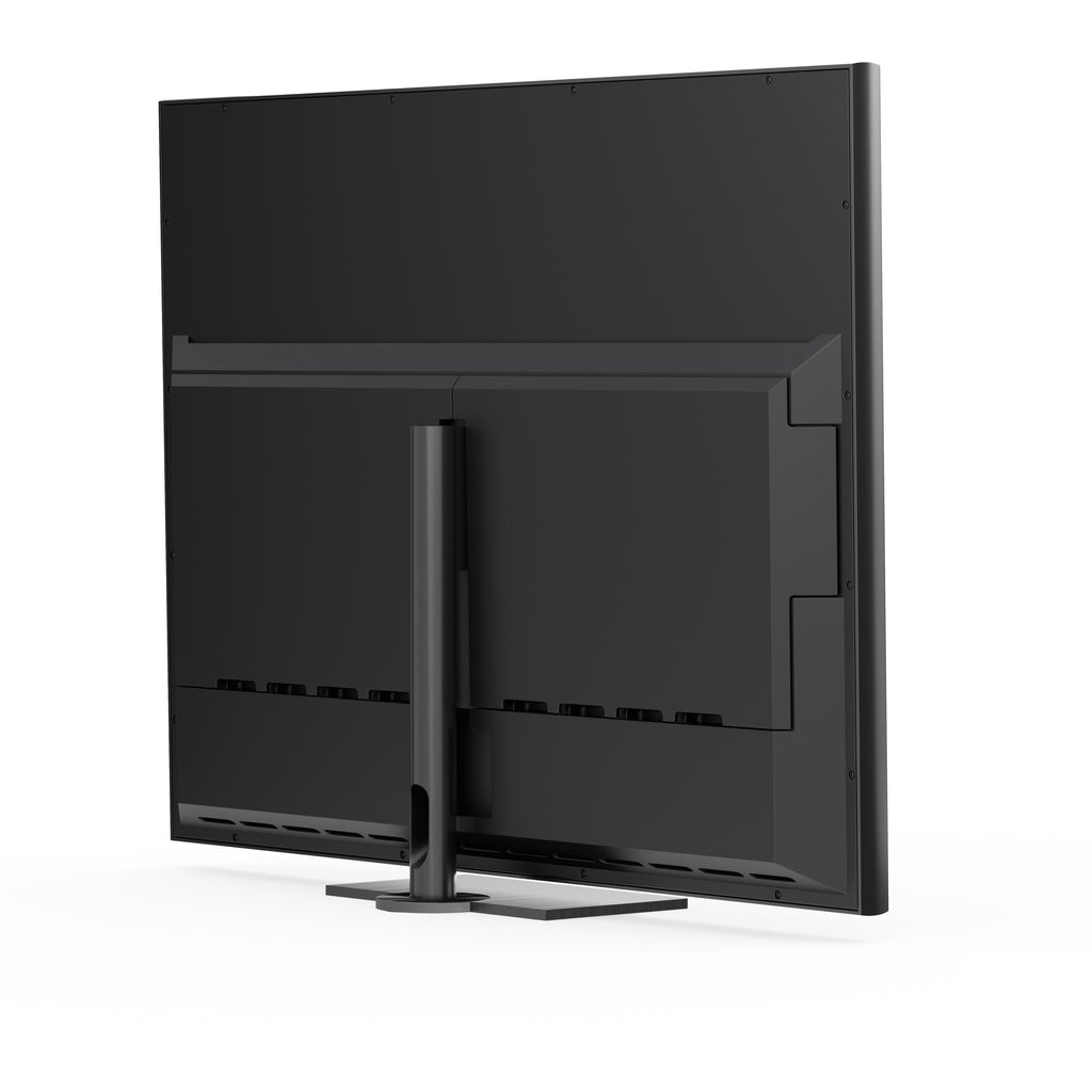 B&O Bang & Olufsen Beovision Contour in 55 Zoll in Black Anthracite smoked oak Cover auf Tischstandfuß - Ansicht von schräg hinten
