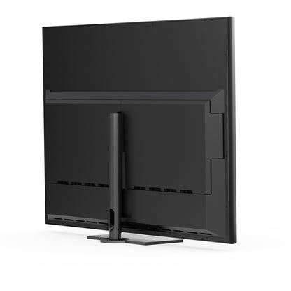 B&O Beovision Contour 48 Zoll Black Anthracite - auf Tischstandfuß  mit smoked oak Cover - hintere-seitliche Ansicht 