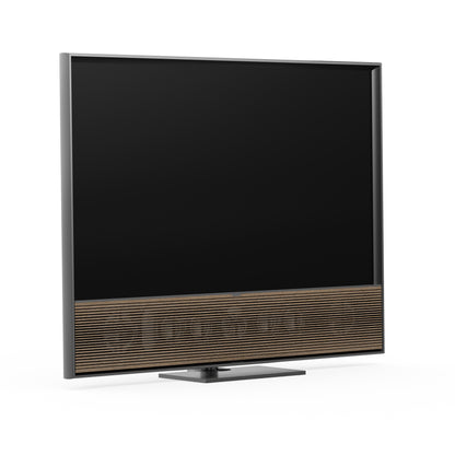 B&O Bang & Olufsen Beovision Contour in 55 Zoll in Black Anthracite smoked oak Cover auf Tischstandfuß - Ansicht von schräg vorn