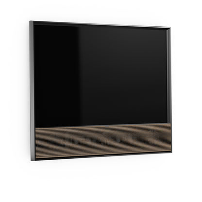 B&O Bang & Olufsen Beovision Contour in 55 Zoll in Black Anthracite Dark oak Cover an Wandhalterung - Ansicht von schräg vorn