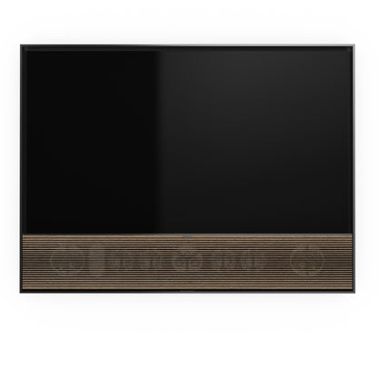 B&O Bang & Olufsen Beovision Contour in 55 Zoll in Black Anthracite mit smoked oak Cover an Wandhalterung - Ansicht von vorn