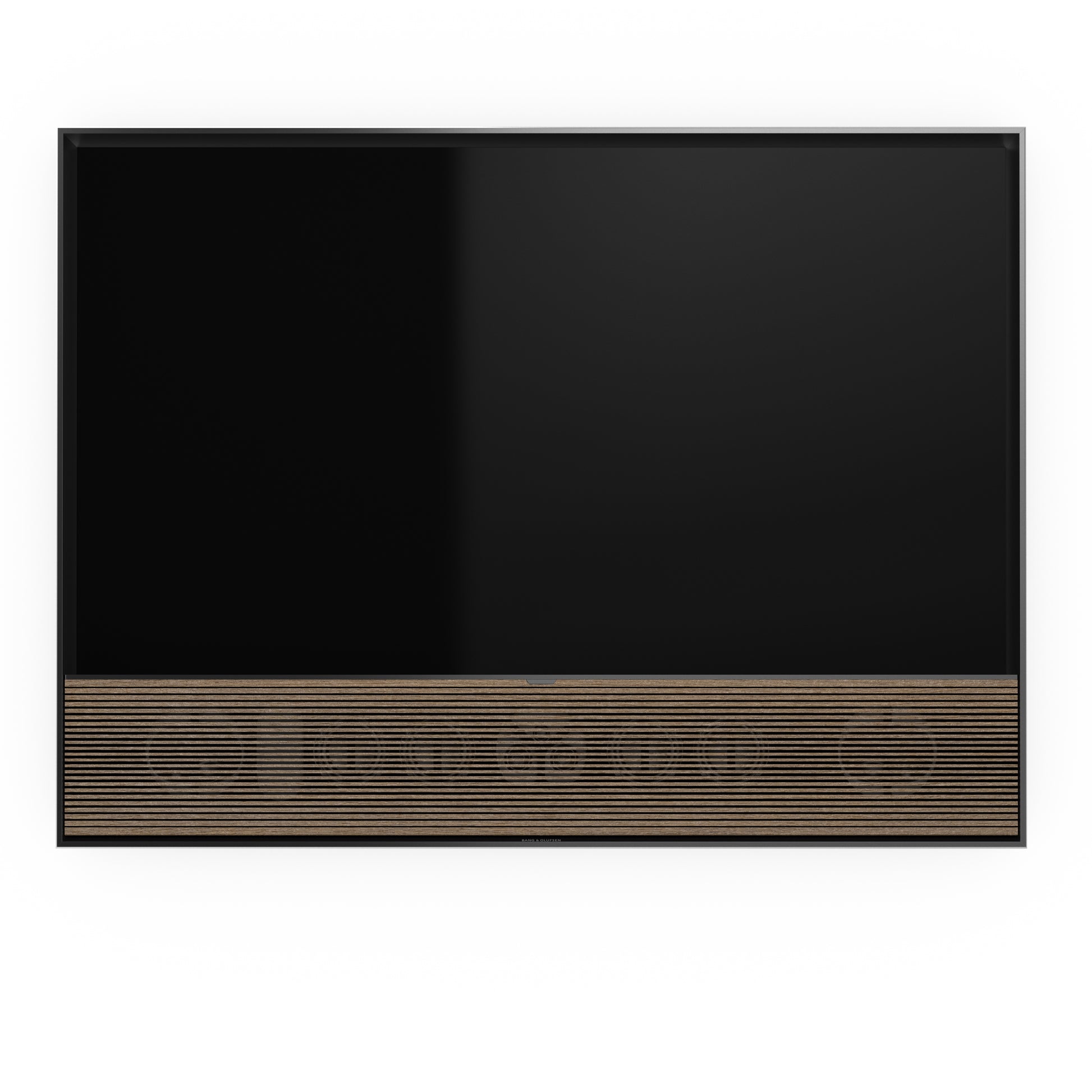 B&O Beovision Contour 48 Zoll Black Anthracite - an Wandhalterung mit smoked oak Cover - frontale Ansicht 