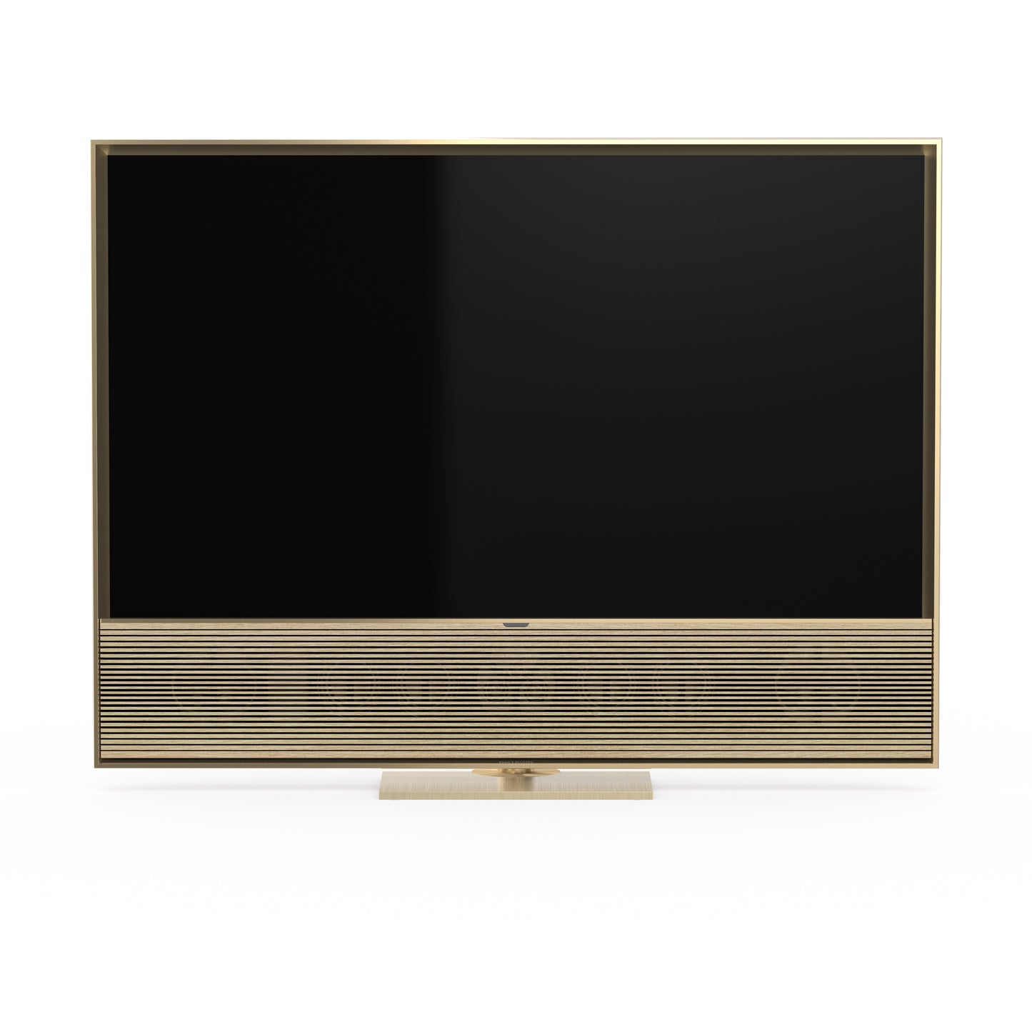 B&O Bang & Olufsen Beovision Contour in 55 Zoll in Gold Tone mit Light oak Cover auf Tischstandfuß - Ansicht von Vorn