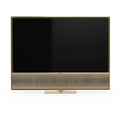 B&O Bang & Olufsen Beovision Contour in 55 Zoll in Gold Tone mit Light oak Cover auf Tischstandfuß - Ansicht von Vorn