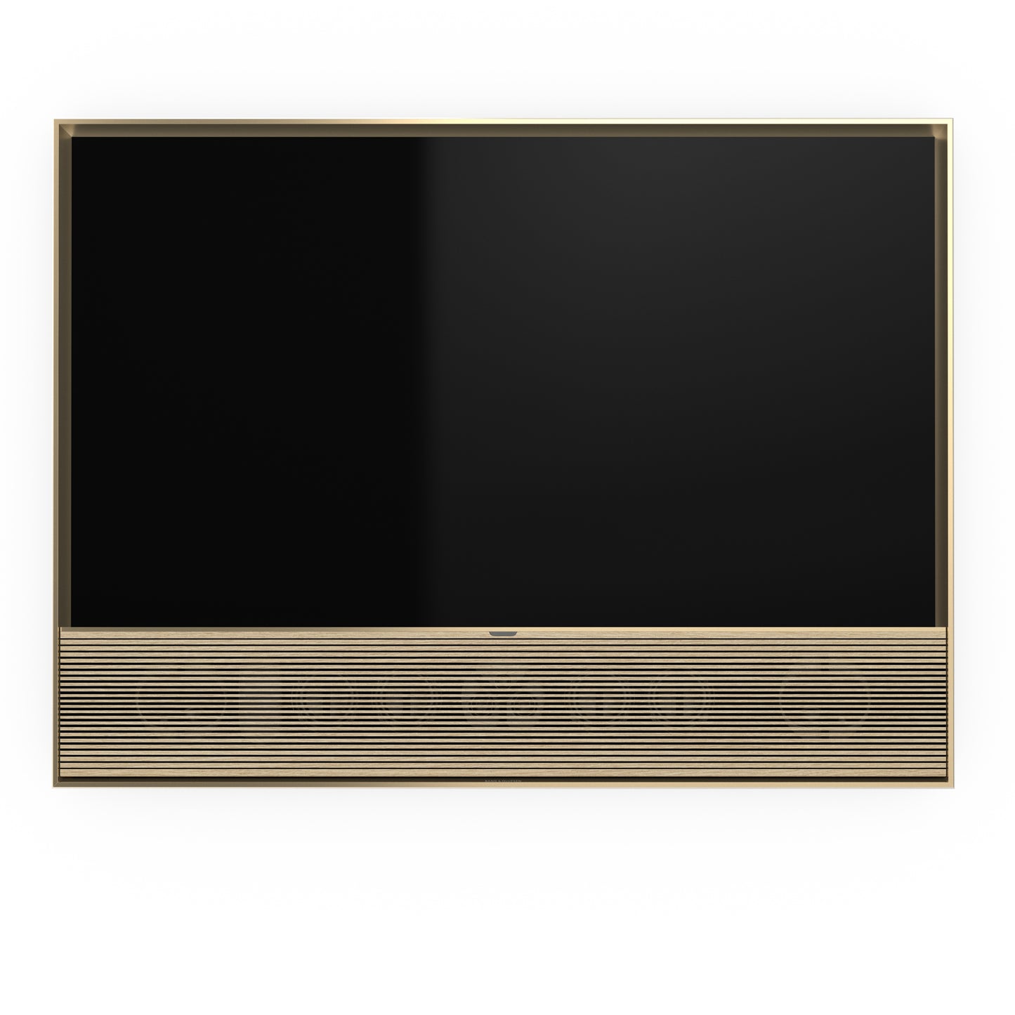 B&O Bang & Olufsen Beovision Contour in 55 Zoll in Gold Tone mit Light oak Cover an Wandhalterung - Ansicht von vorn