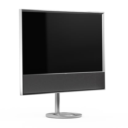 B&O Bang & Olufsen Beovision Contour 48 Zoll silber - auf Bodenstandfuß mit grey melange Cover - von schräg vorn