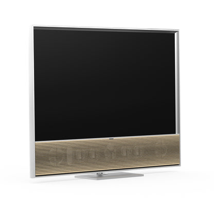 B&O Bang & Olufsen Beovision Contour 48 Zoll silber - auf Tischstandfuß mit light oak Cover - seitlich vorn