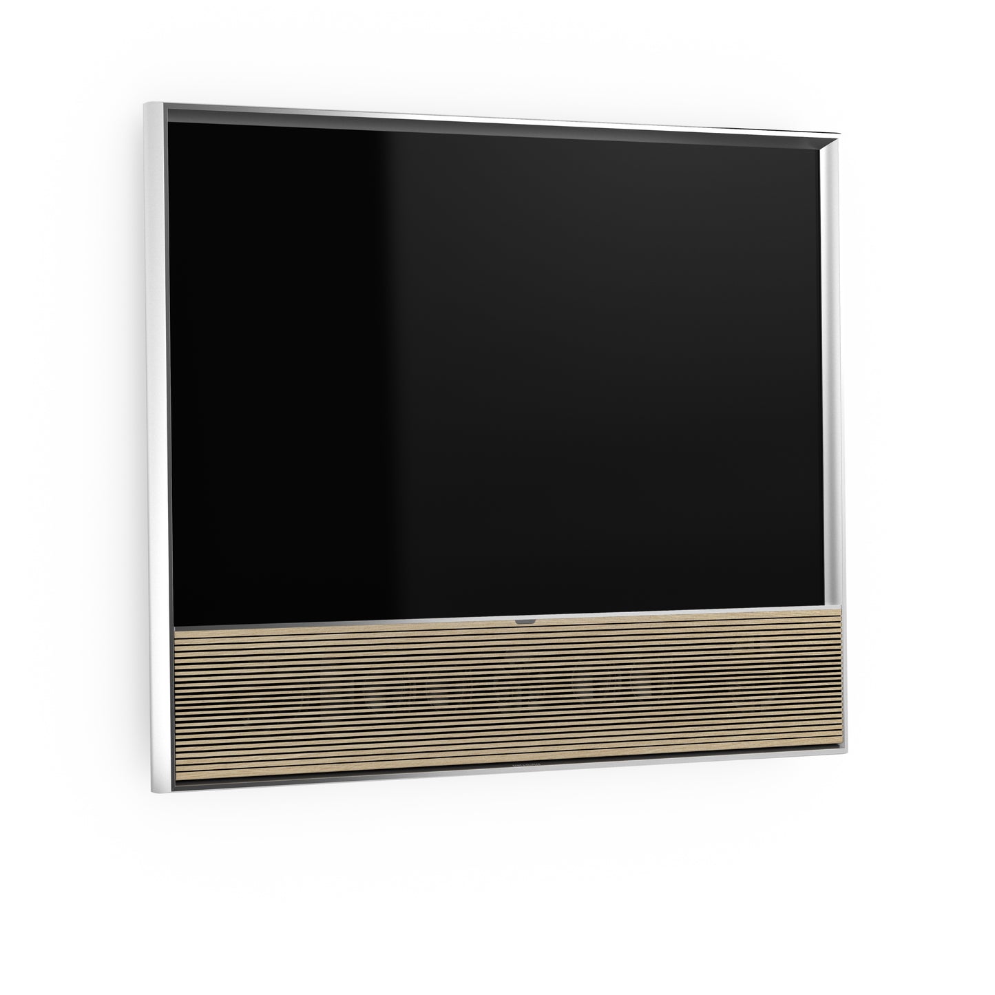 B&O Bang & Olufsen Beovision Contour 48 Zoll silber - an Wandhalterung mit light oak Cover - seitlich vorn