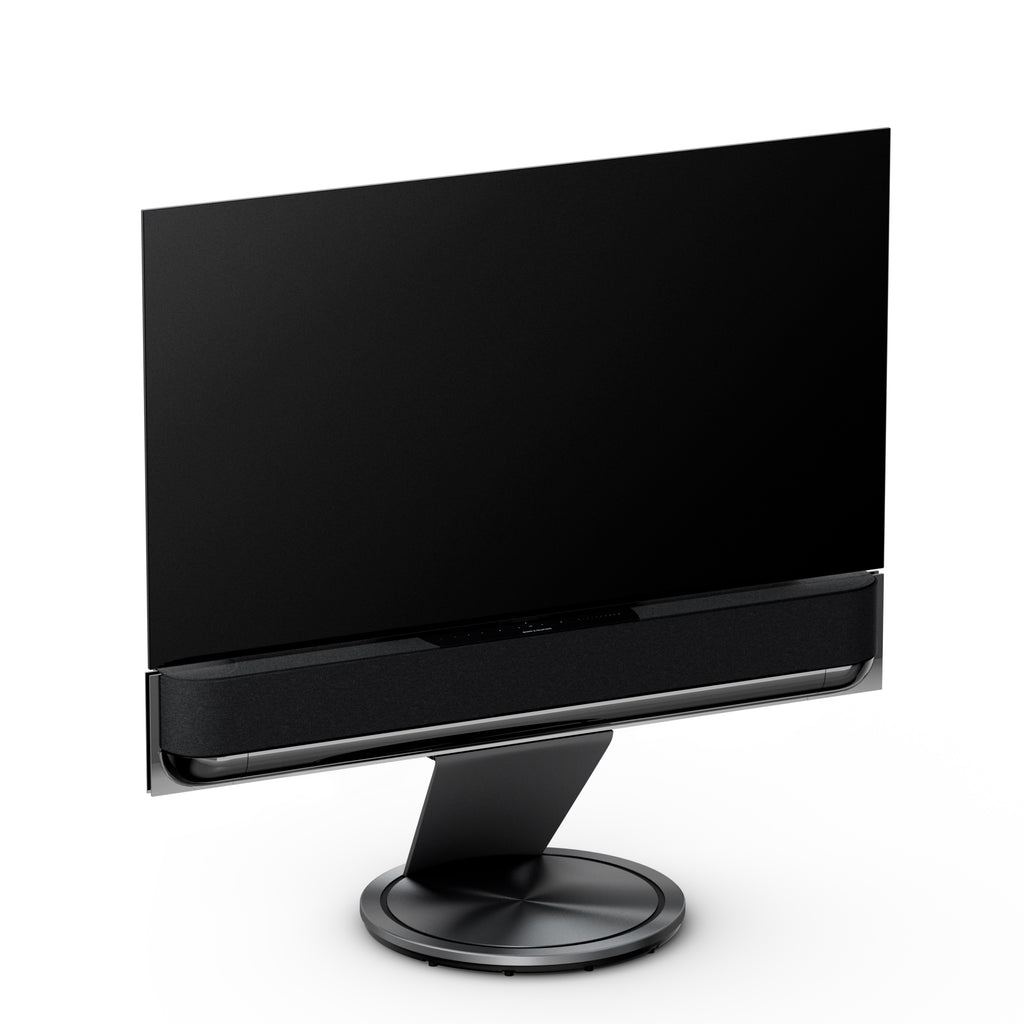 Bang & Olufsen Beovision Theatre 55 Zoll in black anthracite mit Cover in grey mélange auf Bodenstandfuß
