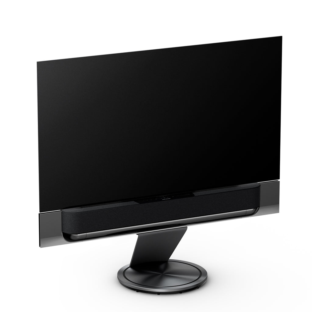 Bang & Olufsen Beovision Theatre 65 Zoll in black anthracite mit Cover in grey melange auf Bodenstandfuß